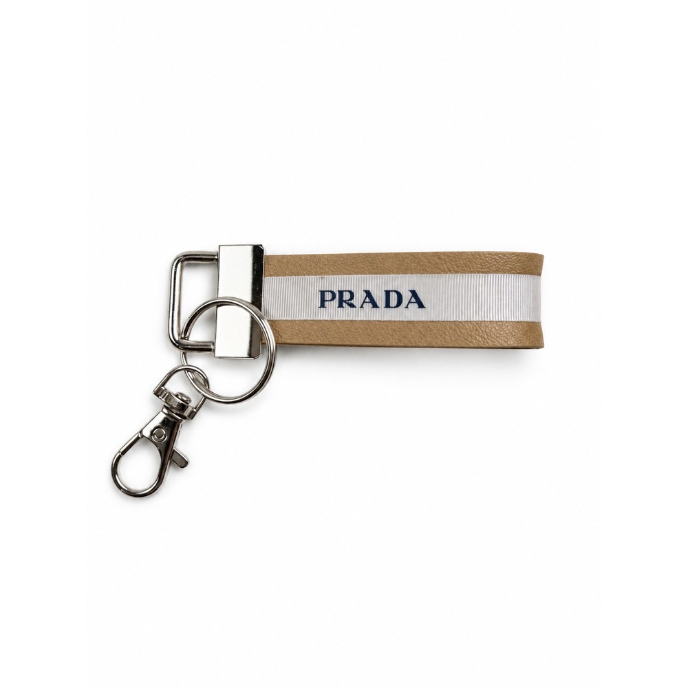 Prada Vintage Y2K Upcycled Logo Leather Bag Charm Key Ring Keychain